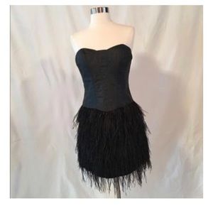 Betsey Johnson Black feather corset mini dress